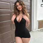New Women Sexy Rompers Summer Female Solid Sexy Up V-Neck Low Chest Sleeveless Playsuits Casual Slim Club Party Female Rompers