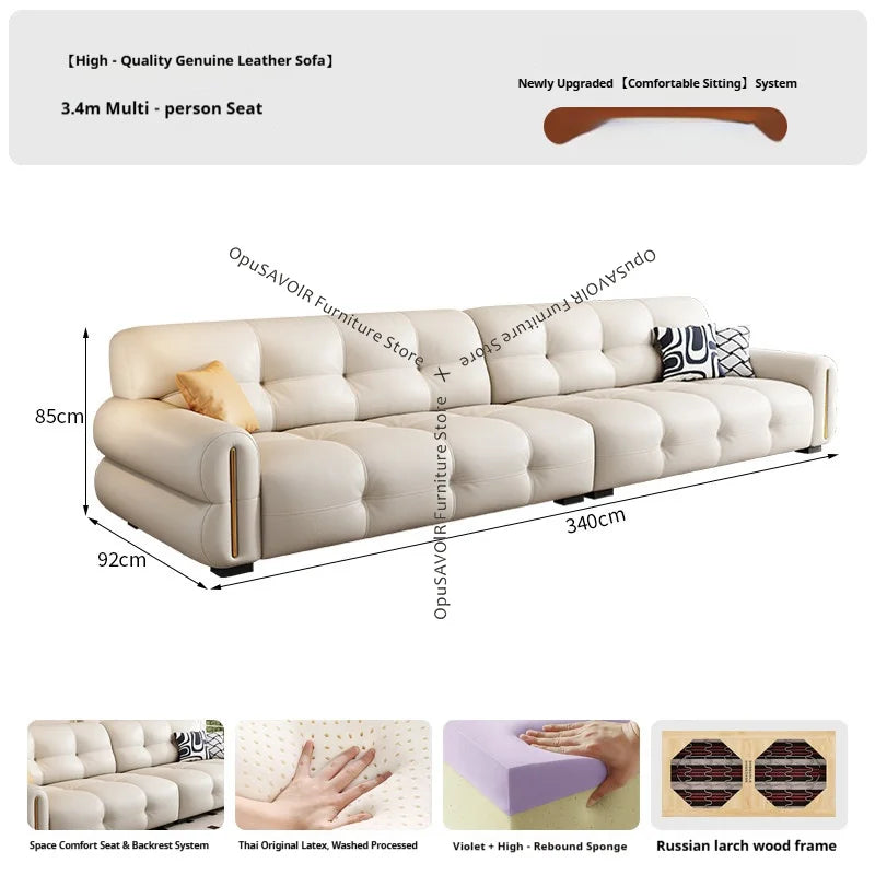 Italian Minimalist Sofa Modern Luxury Living Room Couch Straight Sofa Set Persons Genuine Leather Upholstered Furniture JT40