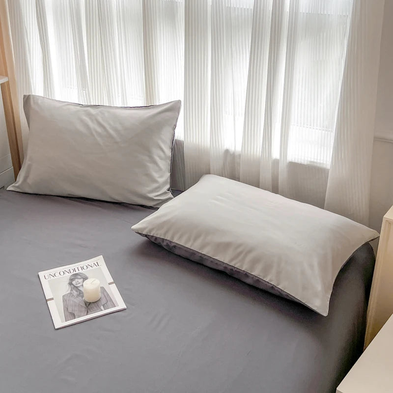 2-side Solid Color Brush Fabric Bed Set 4 Pieces Duvet Cover Pillowcase Bedding Set Bed Sheet Quilt Cover Single Queen King Size