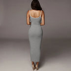 Fashion Sexy Skinny Kint Dress Backless Evening Maxi Dress Women Party Club Ladies Bodycon Peach Slim Hip Elegant Long Dresses