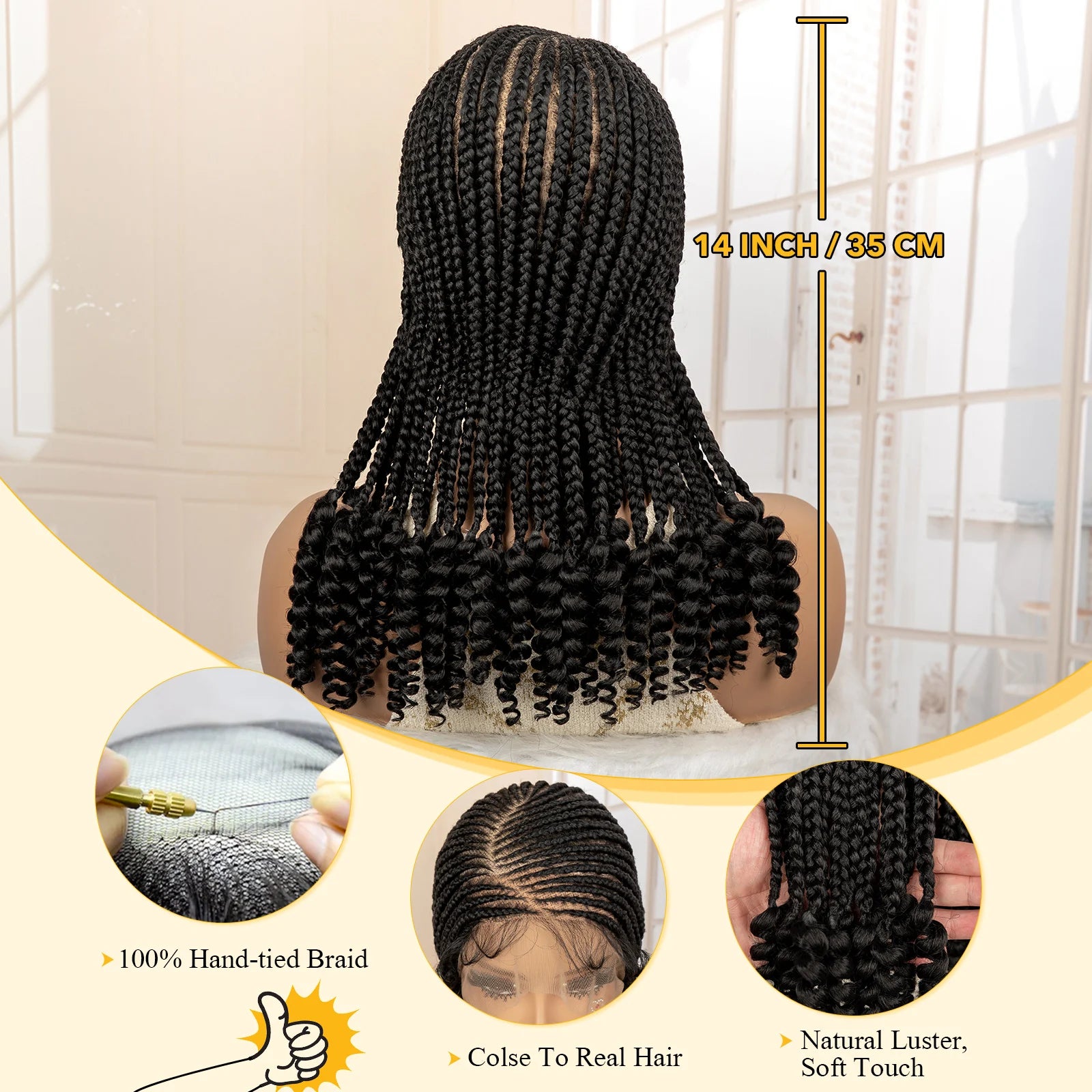 Full Lace Braided Wig with Curly Ends Synthetic Cornrow Braids Wig for Black Women Lace Frontal Afro Knotless Braiding Wigs