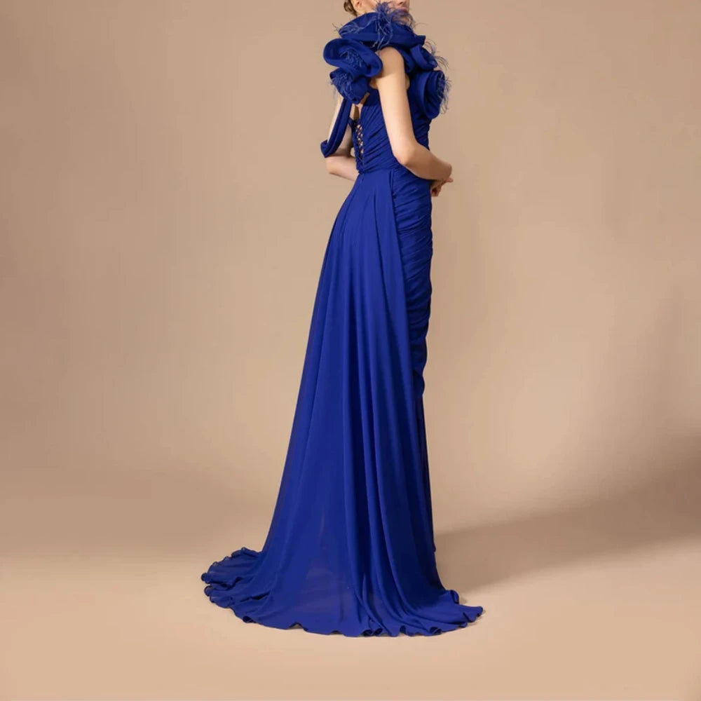 Elegant Wedding Guest Dresses for Women Blue Chiffon Mermaid Evening Dress Pleated Off The Shoulder Sexy Party Gowns Customized Secondary image
