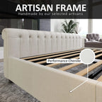 Queen Size Platform Bed Frame, Chenille Upholstered Sleigh Bed with Scroll Wingback Headboard & Footboard/Button, Customized