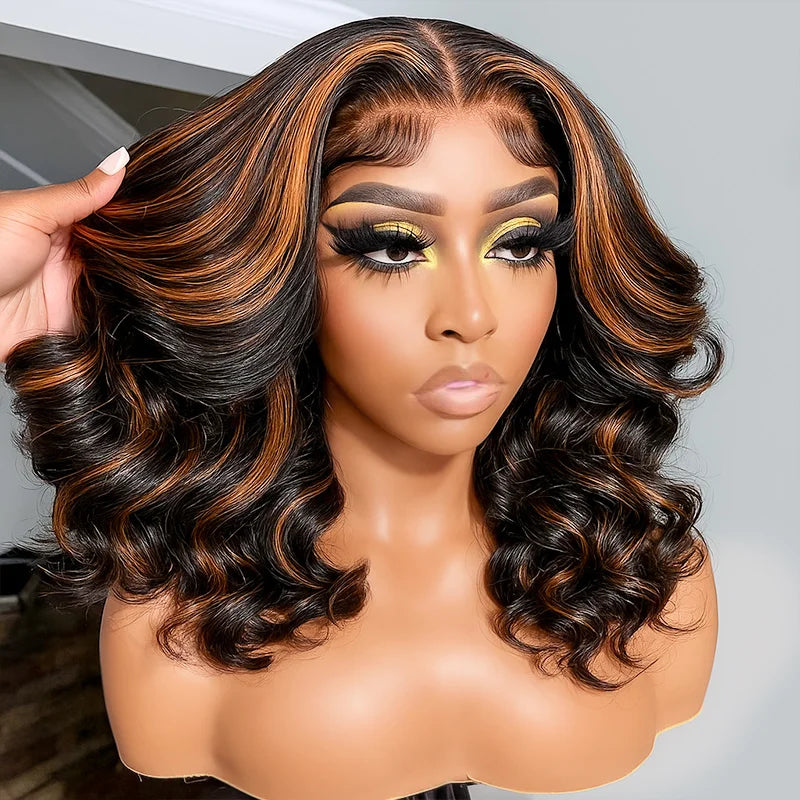 1B/30 Highlight Bob Wig Human Hair 13x4 Ombre Lace Front Wigs Human Hair 180% Body Wave Short Bob Brown Colored Human Hair Wigs Main image