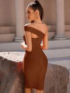 Bandage Dress Women Elegant Black One Shoulder Strapless Celebrity Runway Party Dress White Blue Split Party Pink Evening Dresse