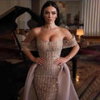 Classic Evening Dresses Mermaid Sleeveless Strapless Sequins Lace Up Floor Length Prom Dress Vestido De Noite Customized