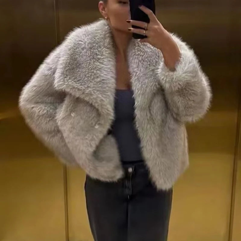 HXAO Winter Faux Fur Coat 2024 Woman New in coats Autumn Fur Plush Fluffy Jacket Warm Red Gray Black White Fur Coat Outerwears Secondary image