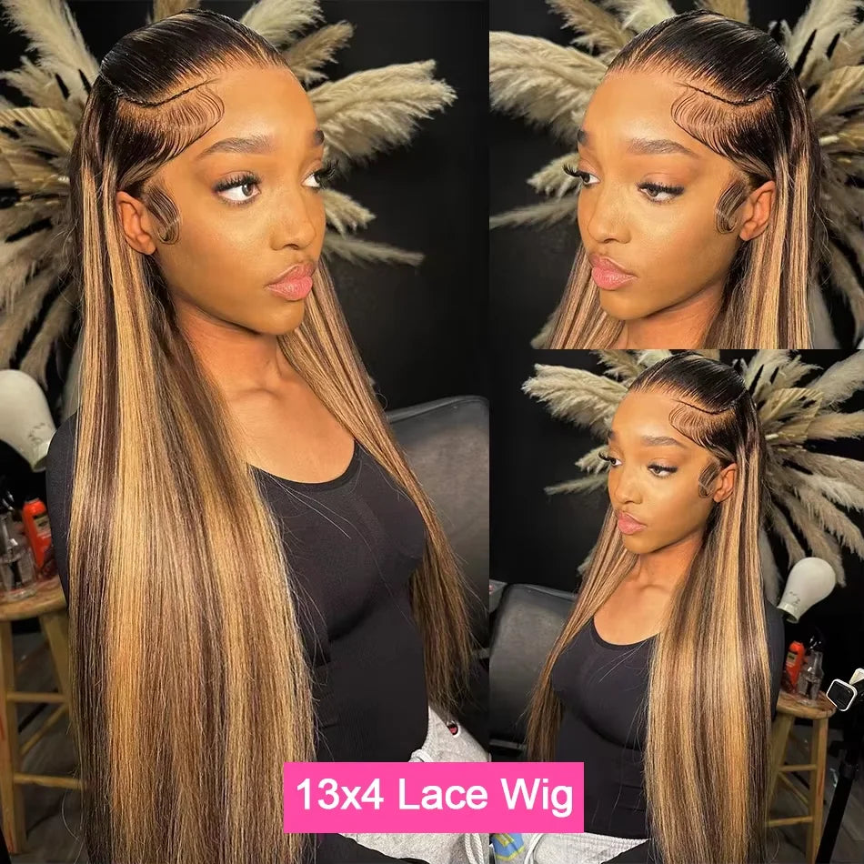 Highlight Wig Human Hair Ombre HD Lace Wig 13x6 Bone straight Human Hair Frontal Wig Brazilian 13x4 Bone Straight Wigs For Women