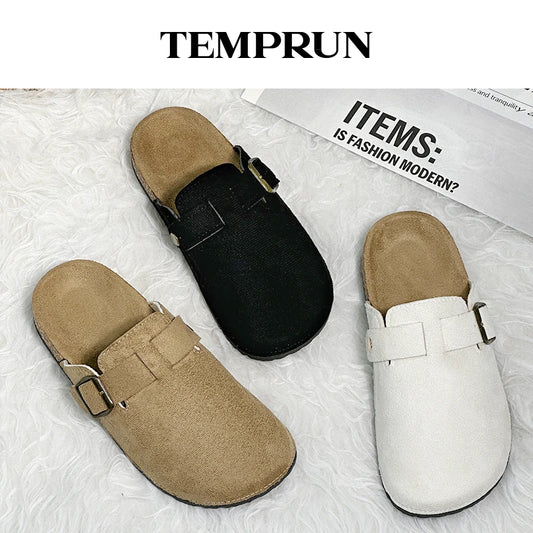 Women's Casual Closed Toe Flip-flops Summer Outdoor Slippers Couple's Flannel Sandals Comfortable Non-slip Wear-resistant Slides