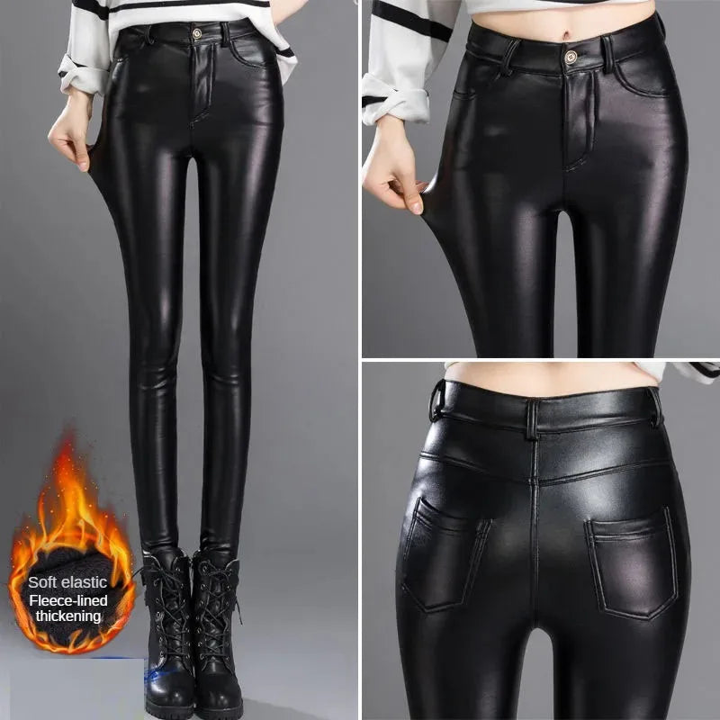 High Waist Faux Leather Leggings – Warm Winter Pants
