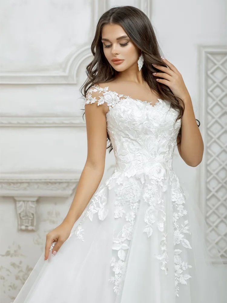 Short Wedding Dresses White For Women Cap Sleeve Lace  Appliques Boho Bridal Gown Princess Cute Robe De Mariée Illusion Back Secondary image