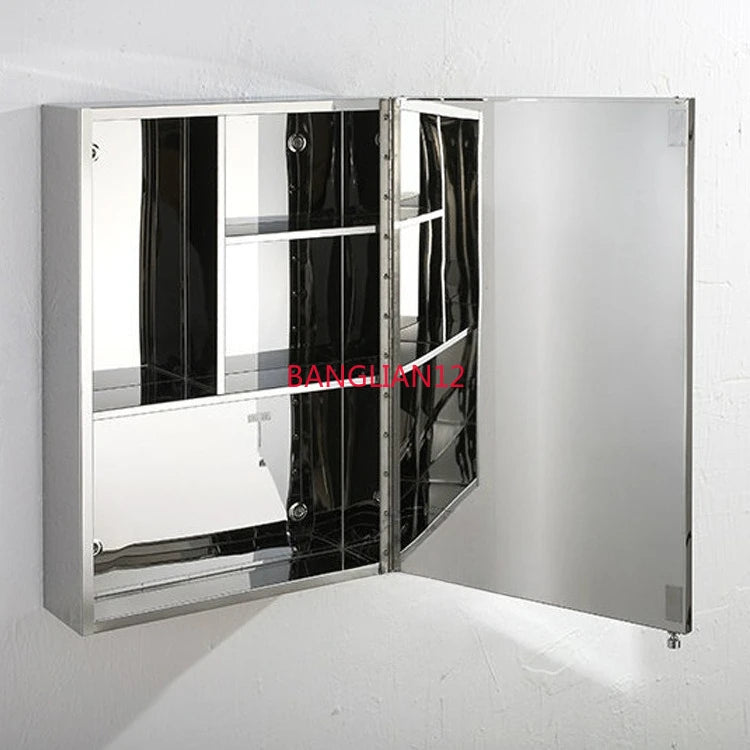 Wall-mounted stainless steel mirror cabinet, simple modern bathroom thickened bathroom mirror cabinet
