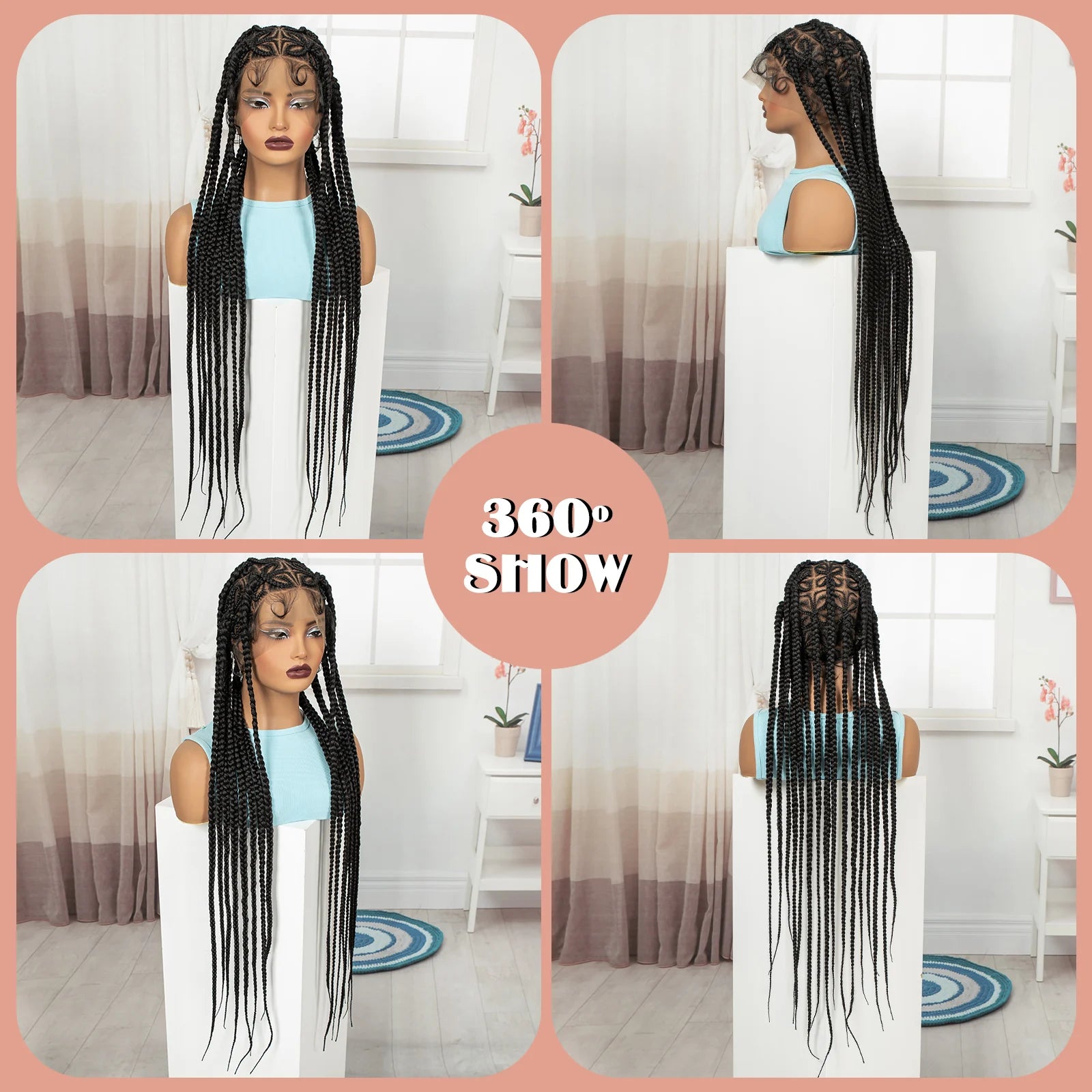 36in Full Lace Cornrow Braided Wigs Synthetic Natural Braiding Hair Wigs Box Braided Lace Wigs with Baby Hair for Black Women
