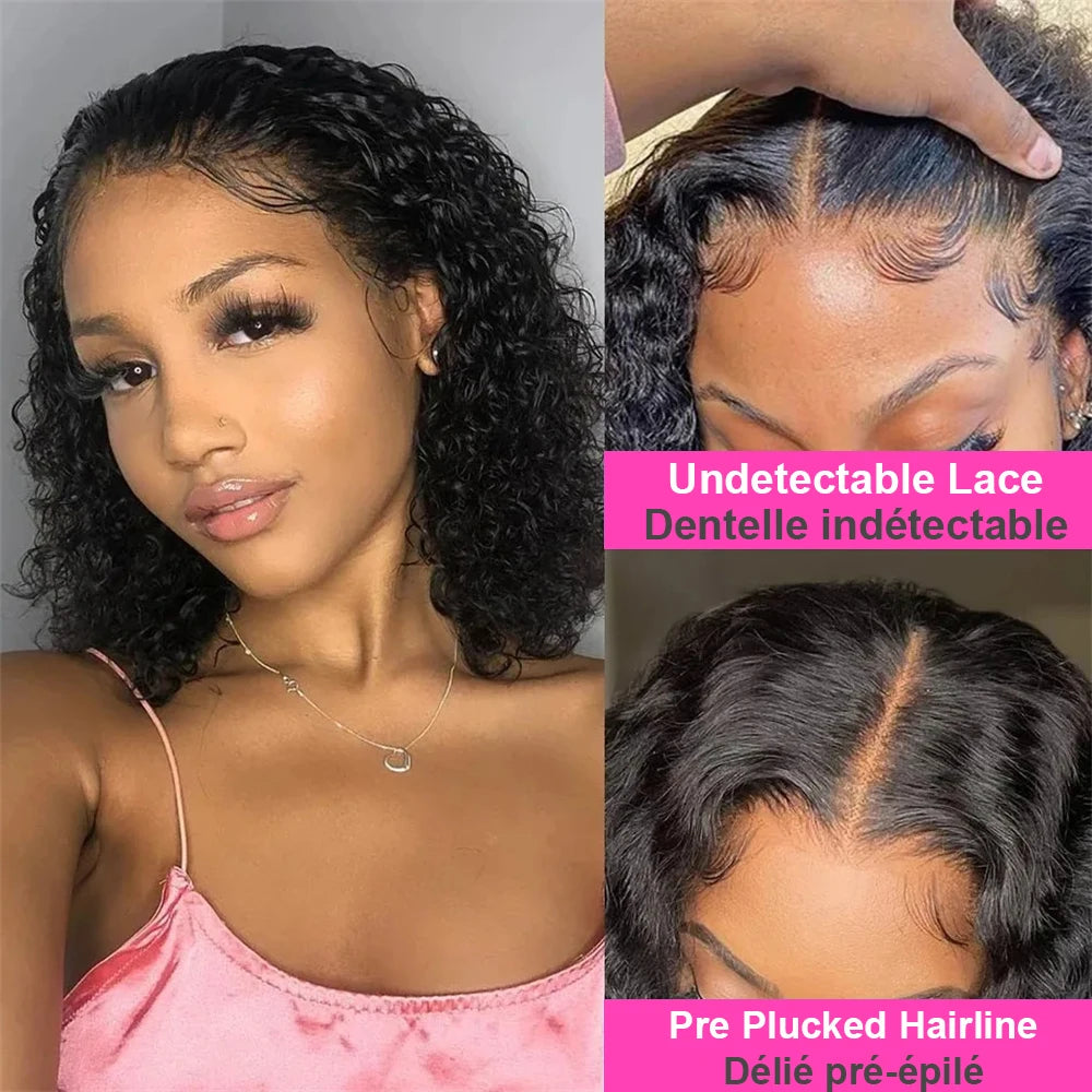 Deep Wave Bob 100% Human Hair Wigs Pre Plucked 13x4 Lace Front Wigs Water Wave Human Hair Curly 4x4 Lace Closure Wigs Burmese Human Hair For Black Women 240% Density 16 Inch