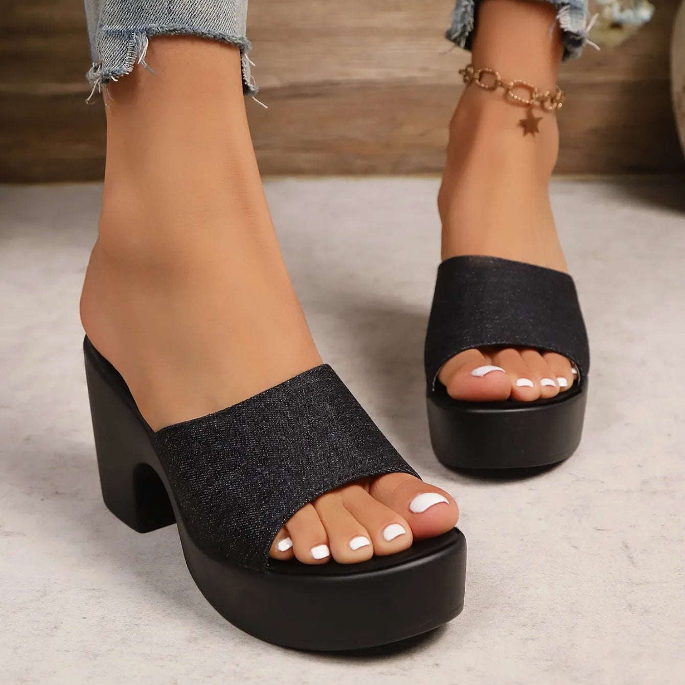 Summer Women Sandals Open-Toe Thick Platform Sandals Flip Flops Outdoor Chunky Heel Fashion Minimalist High Heels Shoes Women