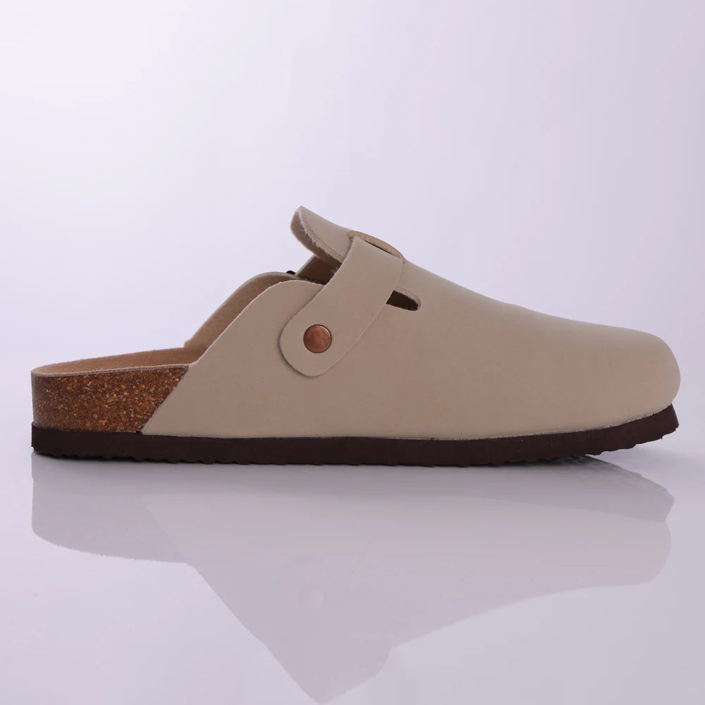 Comwarm Fashion Men's Suede Mules Slippers New Women Clogs Cork Insole Sandals With Arch Support Outdoor Beach Slides Home Shoes