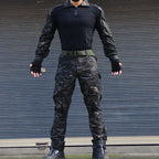 Camo Tactical Sets Outdoor Long Sleeve Wear-resisting T Shirts+Multi-pocket Tactic Cargo Pants Suit Training Workwear Combat Set