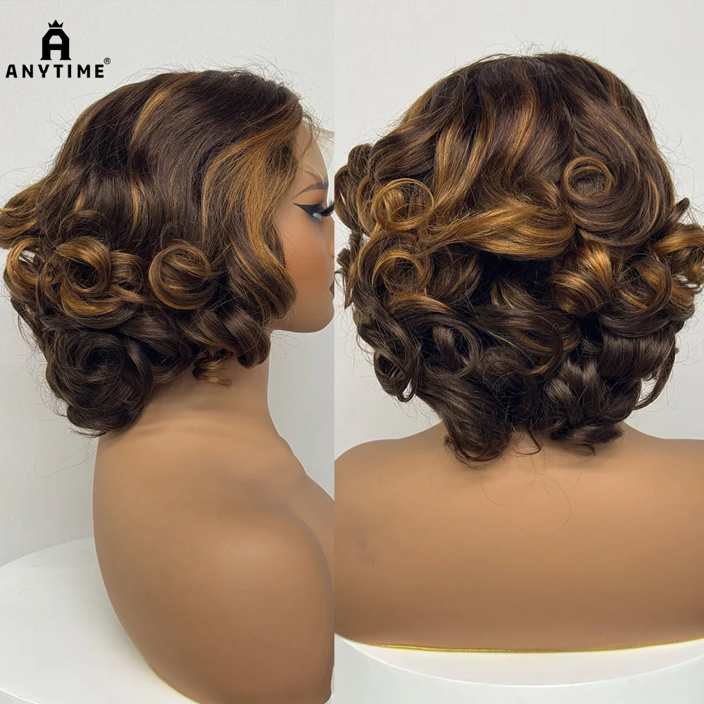 250% Density  5x5 Lace Closure Wig Short Loose Bouncy  Wig 100% Human Hair Loose Bouncy Human Hair Wig For Black Women Main image