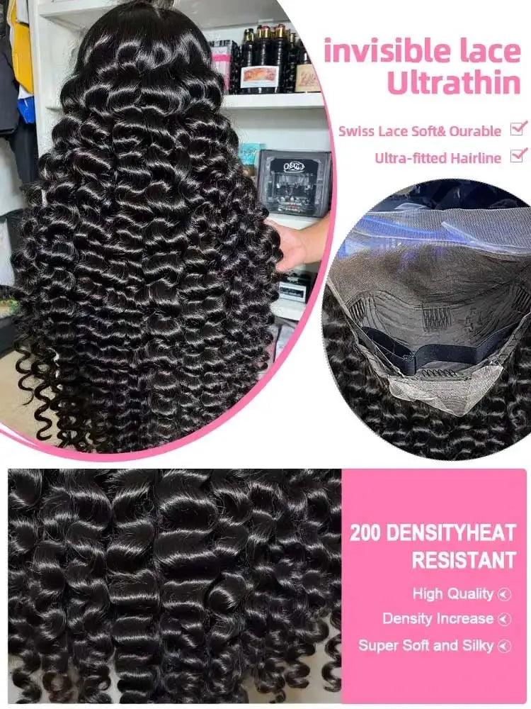 40 42 Inch HD Loose Deep Wave 13x6 Lace Front Human Hair Wigs Brazilian Curly Water Wavy 13x4 Lace Frontal Wigs For Women 250%