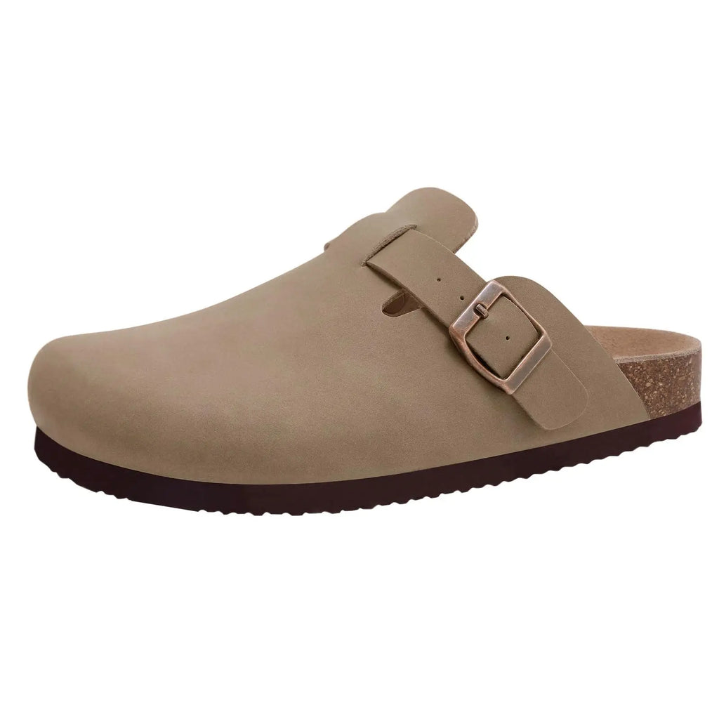 Kidmi Men's Suede Clogs Cork Footbed Clogs for Women Soft Leather Adjustable Buckle Slip-on Potato Shoes Sandals Beach Slippers