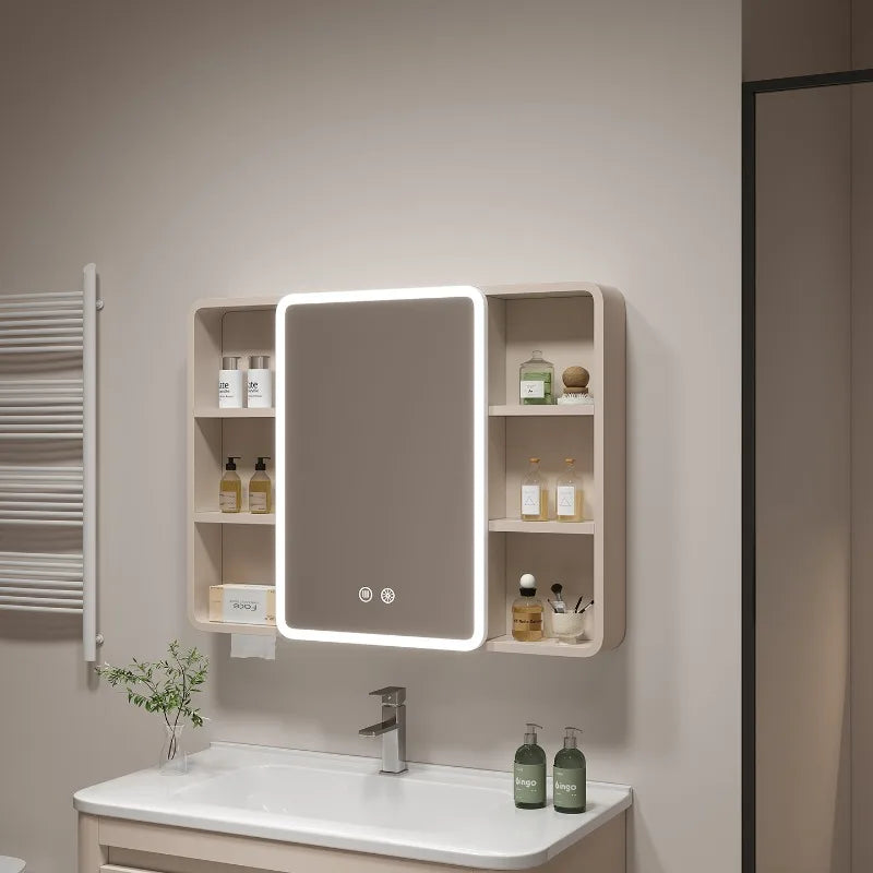 ‌Smart Corner Round Space Aluminum Mirror Cabinet, Wall Mounted Bathroom Storage with Shelves,Medicine Cabinet  Vanity Organizer