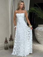 Chaxiaoa Spaghetti Strap Backless Sexy Maxi Dress Women Gown Fashion Off-shoulder Sleeveless Lace-up Evening Club Party Dress