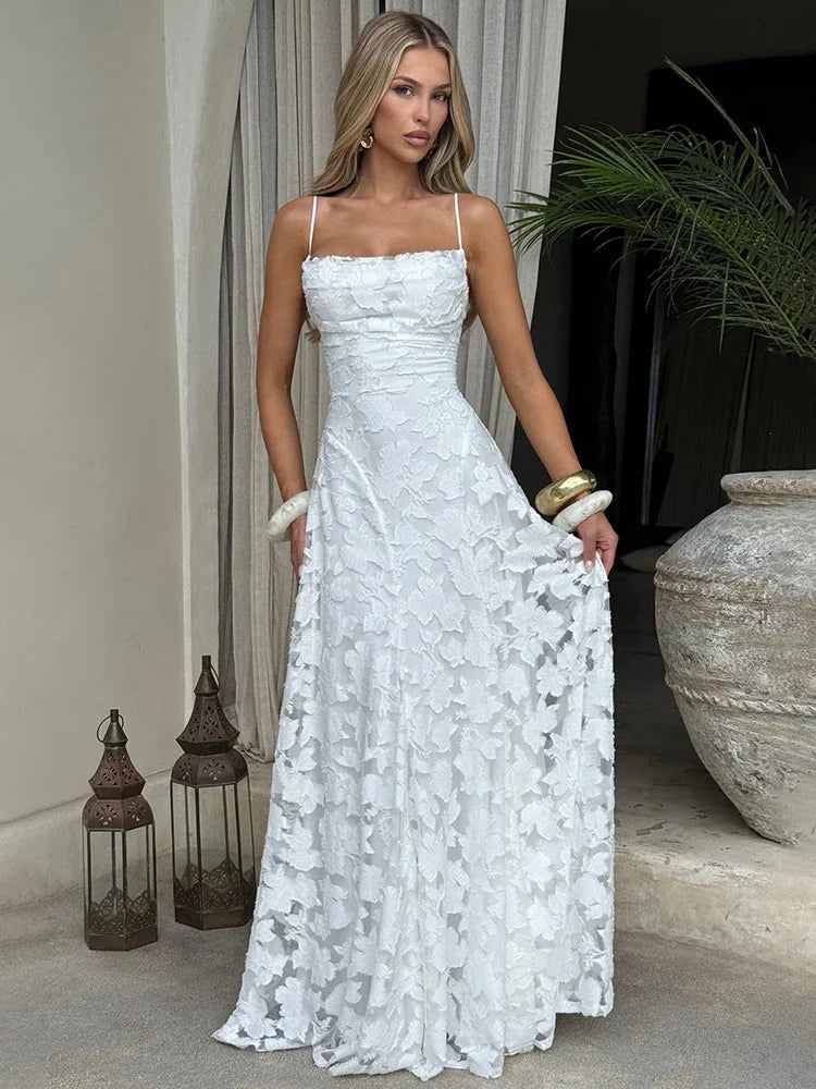 Chaxiaoa Spaghetti Strap Backless Sexy Maxi Dress Women Gown Fashion Off-shoulder Sleeveless Lace-up Evening Club Party Dress