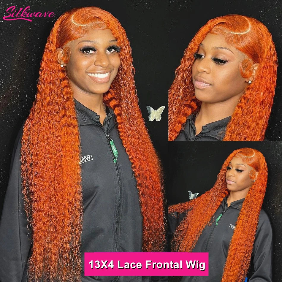 Deep Wave Ginger Orange Lace Front Curly Human Hair Wig Water Wave 13x4 13x6 HD Lace Frontal Wig For Women Brazilian 200 Density