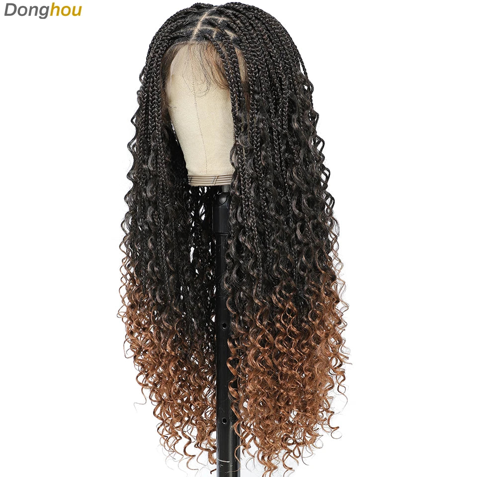 Donghou 24Inch Lace Front Boho Braided Wigs for Women Knotless Braid Wig Natural Hairline Box Braid wigs Premium Lightweight Wig
