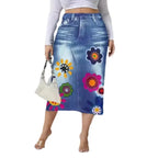 2026 Women's Spring Autumn Elegant Modest Plus size Skirts Fashion Women Silm Fit Dress Imitation Denim Print Bag Hip Skirt