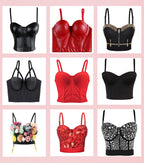 Wechery Women Leather Corset Top Crop Bustier Gothic Bra Push Up Bodice Sexy Lingerie Corselet Party Short Camis Plus Size 6XL