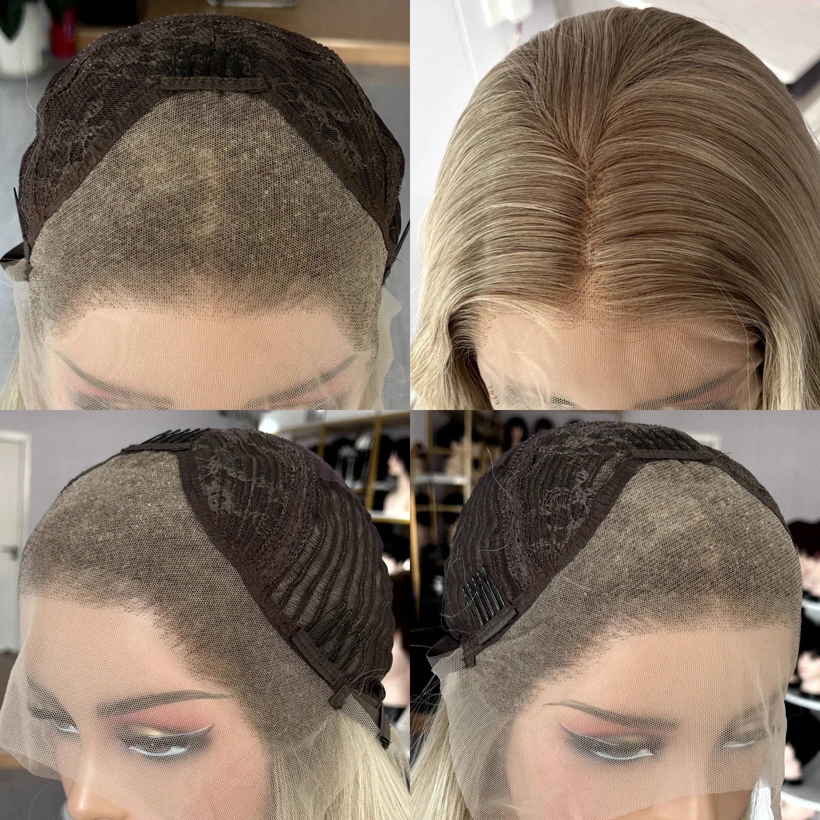 Long Blonde Brown Ombre Wig Long Curly Wavy Synthetic Lace Front Wig Middle Part 13X4 Loose Deep Wave Ash Blonde Wigs for Women