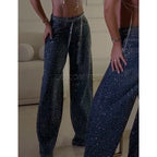 Women's Wide Leg Loose Jeans Drilled Straight Leg Pants 2026 Stylish Baggy Trousers Ladies Fashion Y2K Streetwear Outfit Bottoms