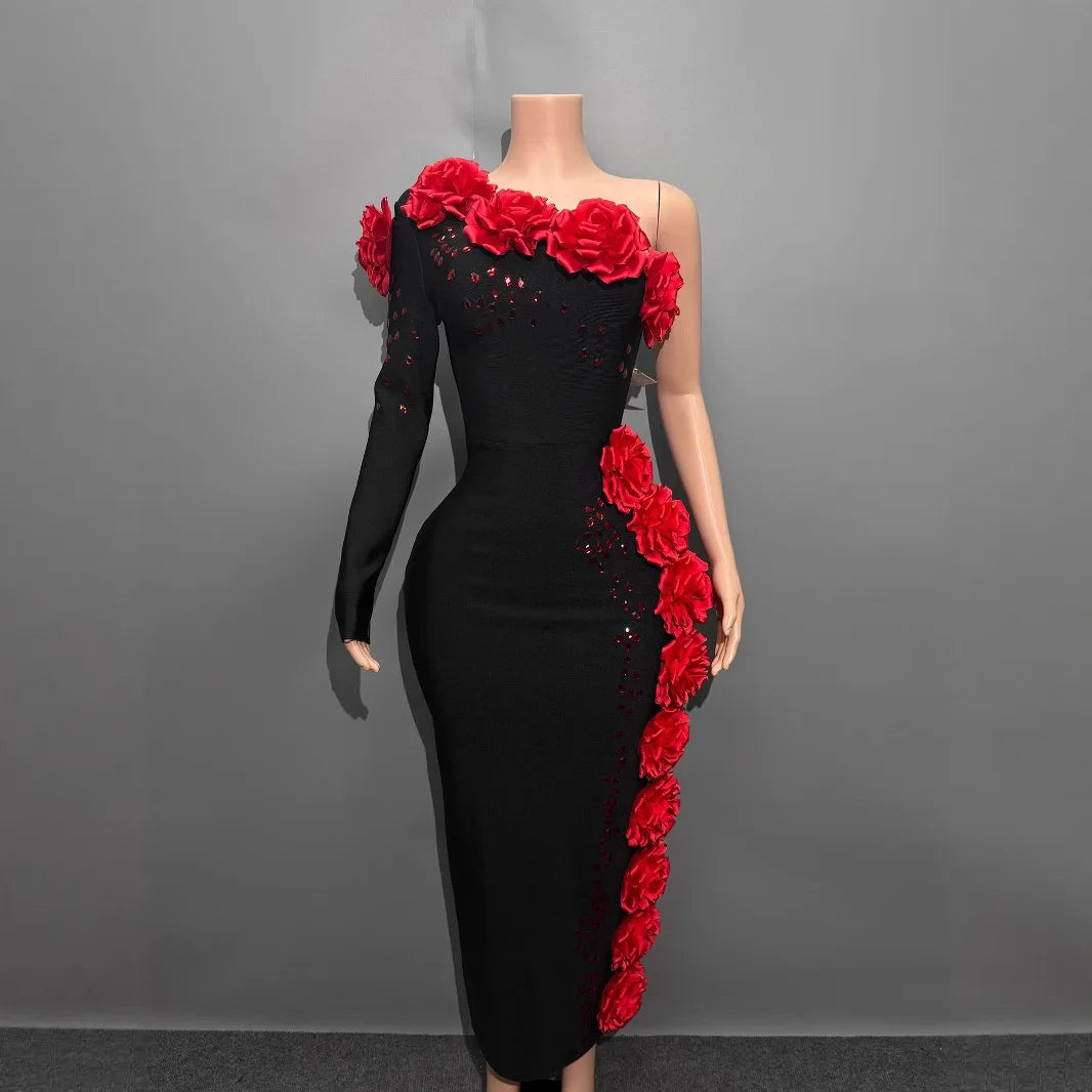 3D Flower Strapless Dress Party Dresses Ropa De Mujer French Banquet Elegant Gown Vestidos فساتين سهرة فساتين نسائيه انيقه