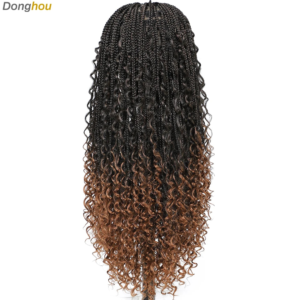 Donghou 24Inch Lace Front Boho Braided Wigs for Women Knotless Braid Wig Natural Hairline Box Braid wigs Premium Lightweight Wig