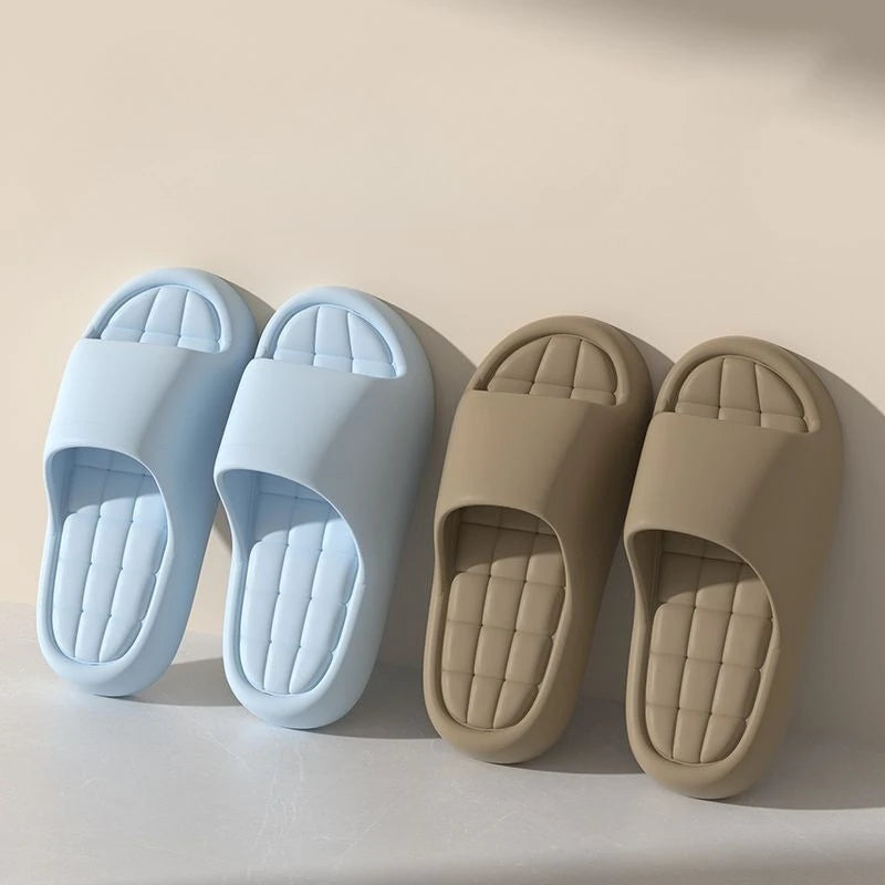 Unisex Bathroom Slippers Cloud Cushion Slides Summer Flat Sandals Thick Platform Shoes Man Indoor Non-Slip Couple Flip Flops