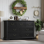 Farmhouse Dresser for Bedroom with 7 Drawer, Wood Vintage Dresser TV Stand for Living Room, Hallway