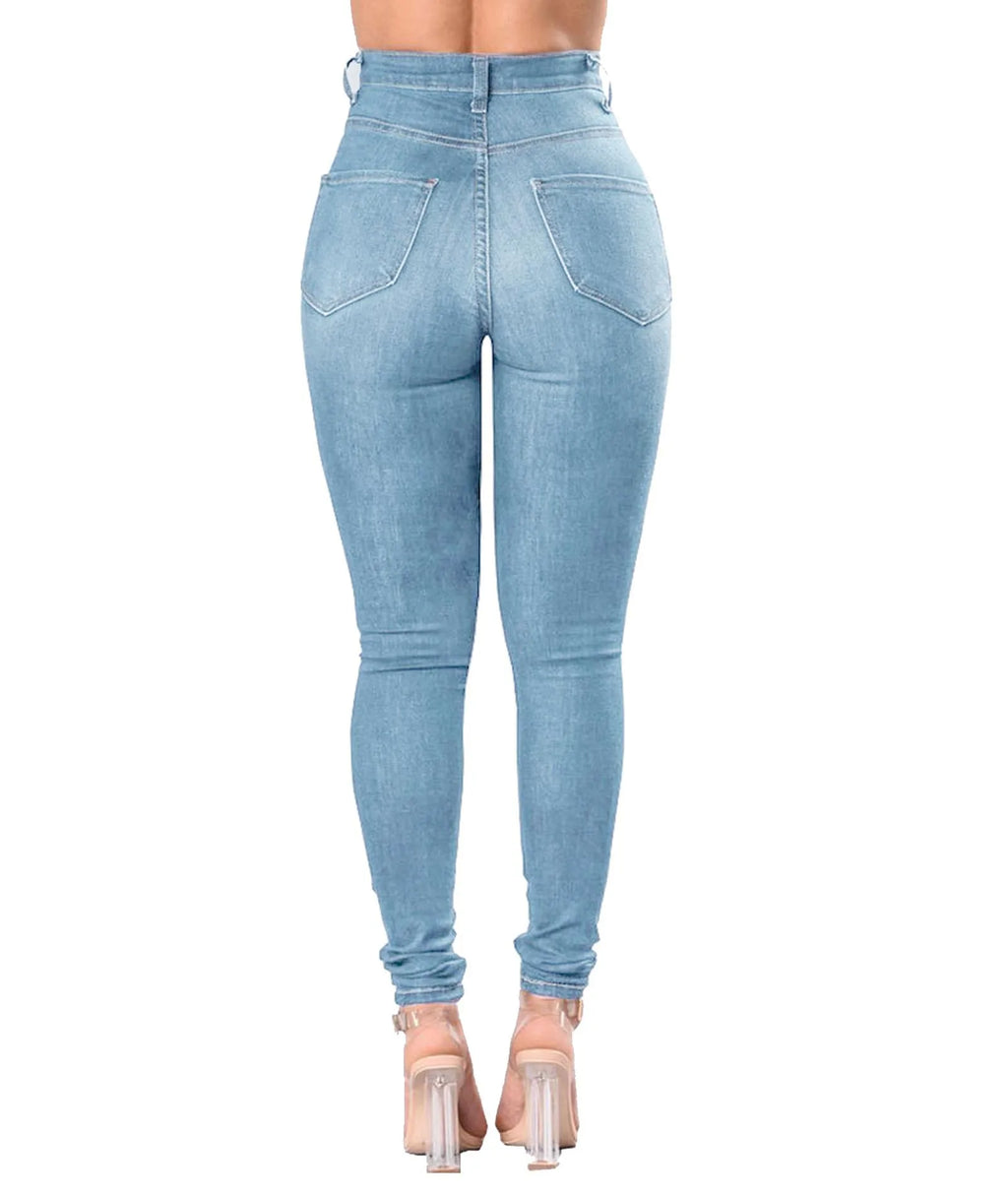 HOLE Denim Women 2025 High Waist Ripped Jeans for Women Skinny Black Pockets Jeans Woman Elastic Slim Jean Female Femme Pants