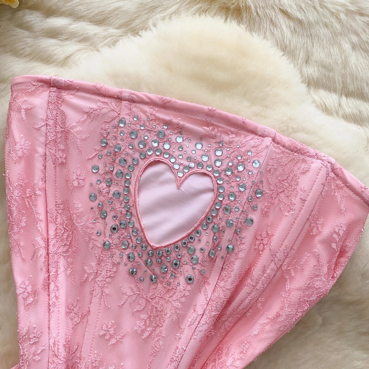 SINGREINY French Strapless Sexy Short Dress 2025 Heart Hollow Out Beading Sundress Backless Corset Lace Beach Mini Dress