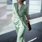 ZANZEA Elegant Office Lady Blazer Suits Women Classy Tied Waist Top and Pant 2pcs Outfit Streetwear Trend Commute Pant Sets 2025