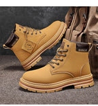 Classic Men High Top Boots High Quality Yellow Leather Boots Fashion Outdoor Sneakers Men Lace Up Non-Slip Ankle Boots for Men