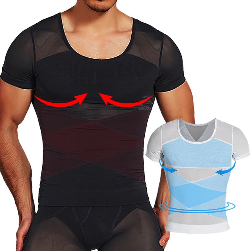 Mens Mesh Body Shaper Short Sleeve Compression Shirts Belly Slimming Undershirt Workout Abs Abdomen Tummy Control Tops Shapewear Main image