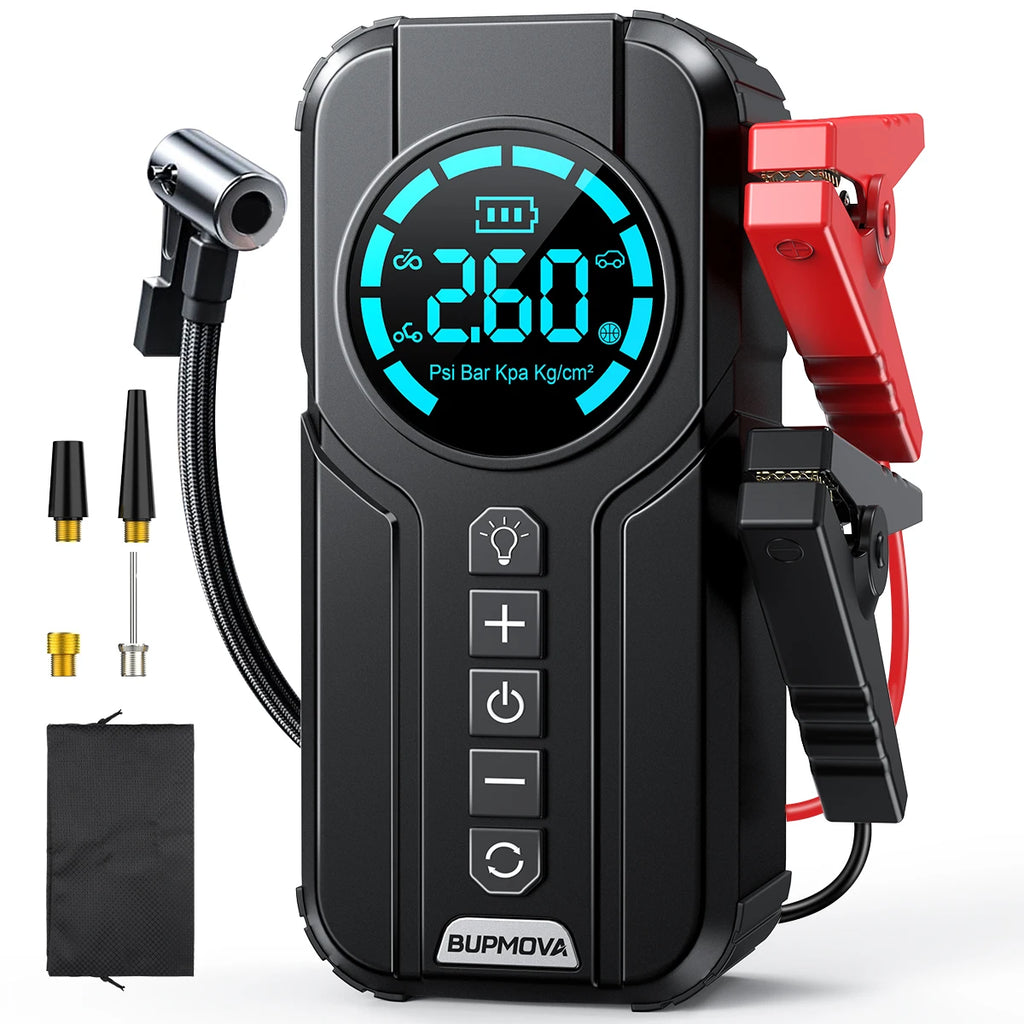 BSMOOM Car Jump Starter Air Compressor With Power Bank 150PSI Air Pump Car Battery Emergency Boosters with LED Light