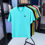 Summer Luxury 100%cotton Man Short-Sleeved T-Shirt Round Neck Delicate Embroidery Absorb Sweat Ventilate Leisure Men's Clothing