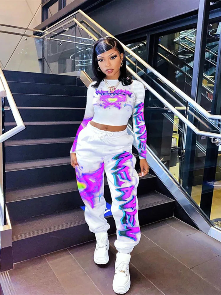 High Quality 2 Piece Outfit for Women Set  Casual Sweat Suit Crop Sweatpant Joggers Tracksuit Fall Clothes Wholesale Dropshpping Main image