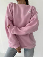 Popular Letter Printing Autumn Winter Loose Versatile Temperament Lazy Style Casual Round Neck Sweatshirt for Women