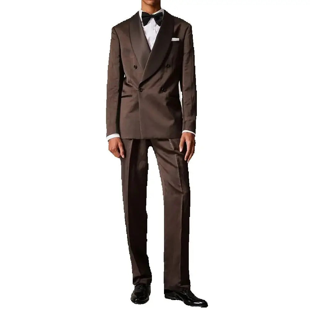 Formal Wedding Brown Men's Suits Blazer Elegant Double Breasted Shawl Lapel Slim Fit Male Clothing Customized 2 Pcs Jacket Pants Secondary image