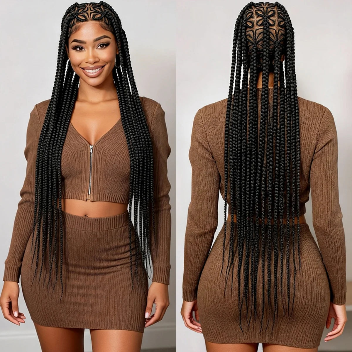 36in Full Lace Cornrow Braided Wigs Synthetic Natural Braiding Hair Wigs Box Braided Lace Wigs with Baby Hair for Black Women Secondary image