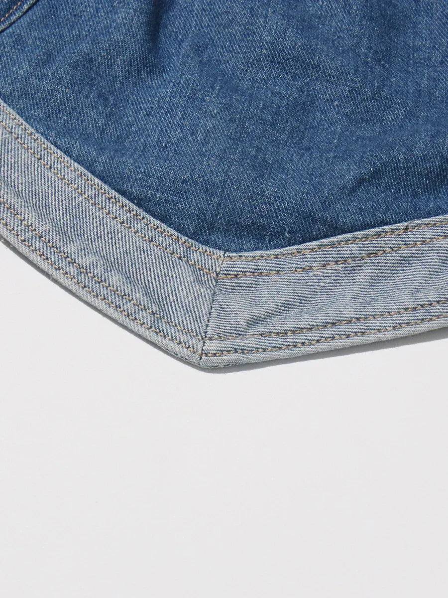 TWOTWINSTYLE Soild Two Piece Sets for Women Straplelss Sleeveless Vest High Wiast Patchwork Hollow Out Jeans Elegant Set Female