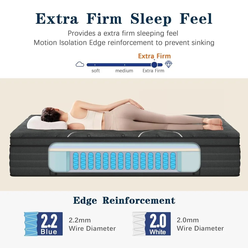 Extra Firm King Mattress，14 inch Gel Memroy Foam Hybrid Mattress for Extra Lumbar & Hip Support - Foam Encased, Customized